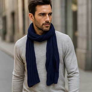 Lange Sjaal SIGRID - Donkerblauw - Unisex- Acryl