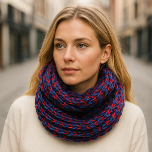 Loop Sjaal RITA - Donkerblauw / Rood - Dames - Polyester / Acryl