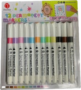 Permanent Markers - Multicolor - Kunststof - 14 cm - Set van 12 