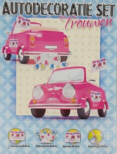 Auto decoratie Set Trouwen - Multicolor - Kunststof - Set van 4