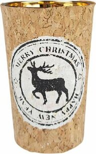 Waxine Glas Rendier - Bruin / Wit - Kurk / Glas - ⌀ 7 x h 11 cm