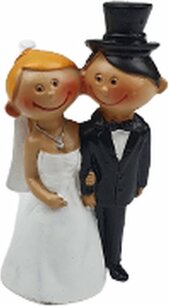 Getrouwd beeldje Just Married - Wit / Zwart - Keramiek - 6 x 11 cm