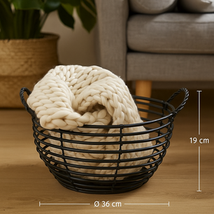 Opbergmand AMBOSIUS - Zwart - Bamboe - Ø 36 x h 19 cm - Maat M - Industrieel