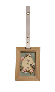 Fotolijst met lederen band SALINA - Bruin / Wit - Hout / Leder - 13 x 18 - Maat M