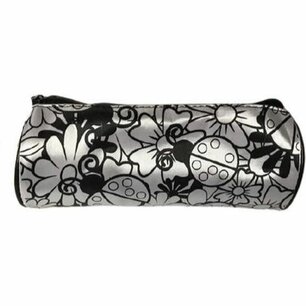 Inkleur etui met bloemetjes patroon - Zwart / Wit - Polyester - l 20 cm