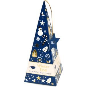 Giftbox Winter Piramide Thee - Bergamot Honey Flavour - Blauw - 10 Theezakjes - Kersttip / Kerscadeau - Winterthee - Winter Tea