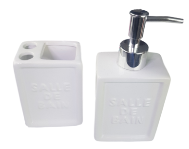 Tandenborstelhouder en zeepdispenser MEIKE - Wit - Keramiek Tandenborstelhouder en zeepdispenser MEIKE - Wit - Keramiek