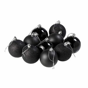 Kerstballen Set - Zwart - Mat / Glitter / Glans - Kerstversiering - Kunststof - Set van 10 stuks - Kerstboomversiering