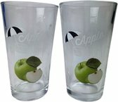 Limonadeglas "Apple Soft Drinks" Appel design ESTAVANA - Transparant / Groen - Glas - Ø 9 x h 15 cm - Set 