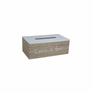 Tissuebox met tekst ''Tissue box''  WALKER- Tissuehouder - Hout / Wit -  25 x 14 x 9 - Tissues - Tissuedoos 
