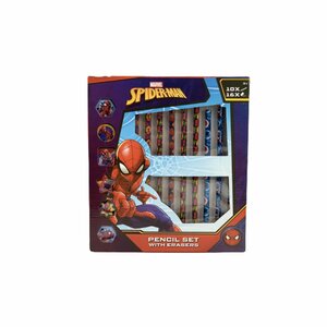 Spiderman Potloden set - Rood / Multicolor - Kunststof - 10 Potloden - 16 Gummen - Back To School - School - Schoolbenodigdheden  