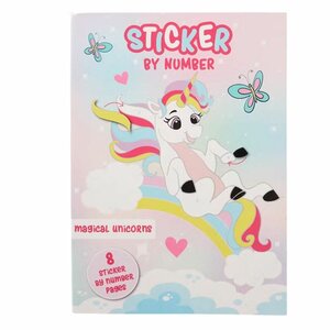 Sticker op nummer - Unicorns - 8 Pagina's - Stickerboek - Stickervel - Karton - Multicolor - Eenhoorn