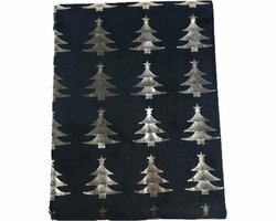 Tafelloper FREDDIE met kerstboom motief - Goud / Zwart - Velvet Look - Polyester - 45 x 150 cm - Tafel - Tafelkleed - Tafelen -