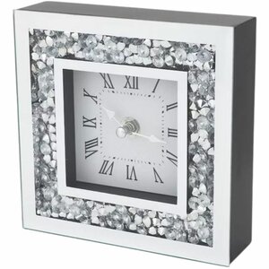 Klok met Diamanten - 15 x 15 cm - Kleine diamantjes - Zilver - Glas - Kunststof - Papier - Interieur - Klokje - Staande klok - Wandklok