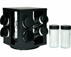 Kruidenrek EREN - Zwart / Transparant - Glas / Metaal / Kunststof - 14 x 14 x 17,5 cm - Kruidenrek - Spice rack - Kruiden