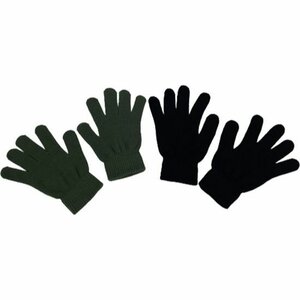 Kids handschoenen effen - Groen / Zwart - Elastaan - Acryl - One Size - Set van 2 paar