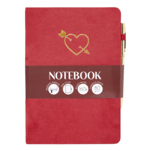 Dagboek velvet met pen- rood/ Goud - Papier / Metaal - 24.9 x 16.1 x 1.5 cm - Dagboek - Notitieboek - Boekje - Schrijven - Schr