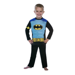 Verkleed Set Batman - Geel / Blauw - Polyester - Shirt Met Broek - Maat 104 / 110 - Kids - Verkleden - Feest - Party - Verkleedset - Carnaval - Marvel  