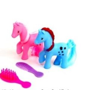 Unicorn speeltje met kam - Blauw/Roze - Kunststof - Set van 2 