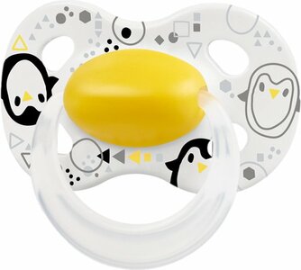 Fopspeen - Wit / Geel - Pinguïns - siliconen - 0 tot 6 maanden - Baby - Ring - Jong 