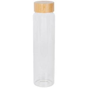Glazen waterfles met bamboo dop - Transparant / Bruin - Glas / Bamboo - 10 x 10 x 19 cm - 1 Liter 
