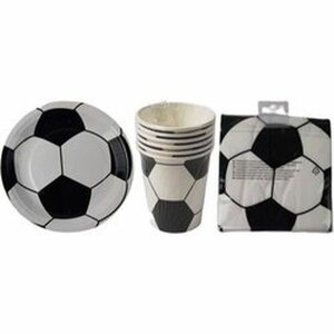 Voetbal feestpakket - Wit / Zwart - Papier / Karton - Set van 3 - Servetten / Bordjes / Bekertjes - Voetbal - WK - Feestje - EK