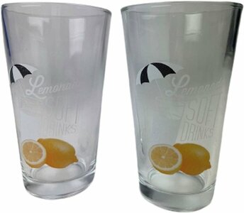 Limonadeglas "Lemonade Soft Drinks" Citroen design ESTAVANA - Transparant / Geel - Glas - Ø 9 x h 15 cm - Set van 2 