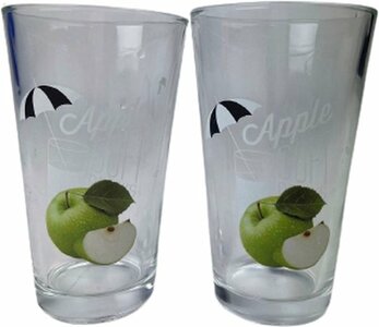 Limonadeglas "Apple Soft Drinks" Appel design ESTAVANA - Transparant / Groen - Glas - Ø 9 x h 15 cm - Set van 4 - Dr