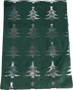 Tafelloper FREDDIE met kerstboom motief - Zilver / Groen - Velvet Look - Polyester - 45 x 150 cm - Tafel - Tafelkleed - Tafelen