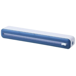Luxe Plastic folie snijder - Wit / Blauw - Kunststof - 37 x 7 cm - Folie - Gadget - Aanmaakblokjes