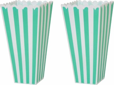 Popcorn bak herbruikbaar - Mint / Wit - Kunststof - 9 x 9 x 19 cm - Set van 2 