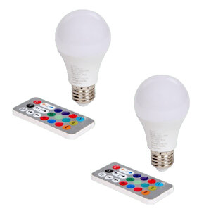  Led lamp (E27) met afstandbediening - Set van 2 - Multicolor - 8.5 watt - Led - Verlichting - 220-240 V - Kamer - Led bulb wit