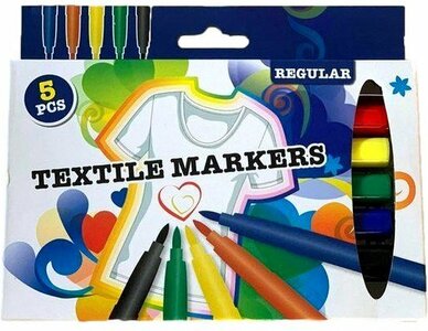 Textielmarkers Regular - Blauw / Multicolor - Kunststof - 5 Stuks - Knutselen - DIY - Creatief - Cadeau - Textielstift - Textie
