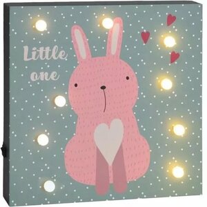 Houtkader met lichtjes - Konijn - 25x25cm - Decoratie kinderkamer